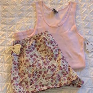 Pink Cotton Floral Shorts and Ribbed Tank Top PJs